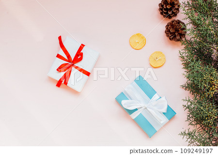 gift Christmas cones fruits nuts Christmas background Christmas 109249197