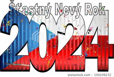 Happy New Year 2024 with Flag of the Czech Republic inside 109249232
