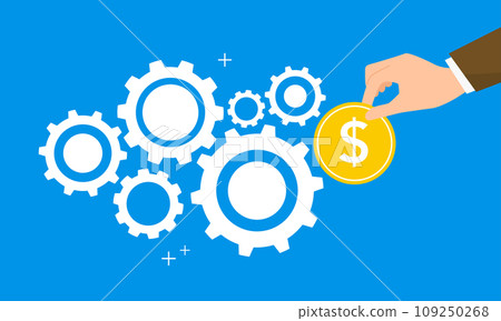Illustration of money and gears starting to move, concept image of investment 109250268