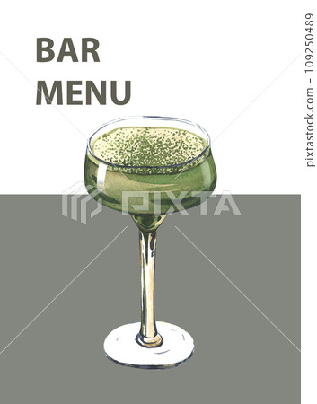 Watercolor green matcha martini, mixed with ice cube in latte glass. Hand-drawn illustration isolated on white background. Perfect for recipe lists with alcoholic drinks, brochures for cafe, bar Watercolor green matcha martini, mixed with ice cube in latte glass. Hand-drawn illustration isolated on white background. Perfect for recipe lists with alcoholic drinks, brochures for cafe, bar 109250489