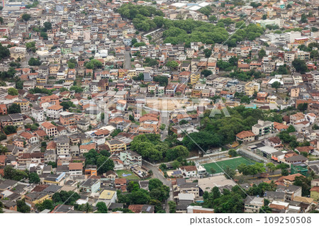 favela brazilian housing community on the hillside in Vitoria, Espirito Santo state. Aerial view 109250508