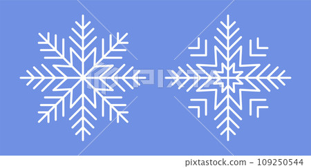 White Snowflakes on blue background. Vector Winter isolated icons in silhouette. Snow Cristals. Simple Line Style 109250544