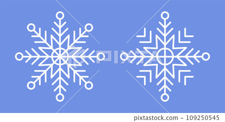 White Snowflakes on blue background. Vector Winter isolated icons in silhouette. Snow Cristals. Simple Line Style 109250545