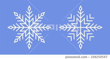 White Snowflakes on blue background. Editable Winter isolated icons in silhouette. Snow Cristals. Simple Line Style White Snowflakes on blue background. Editable Winter isolated icons in silhouette. Snow Cristals. Simple Line Style 109250547