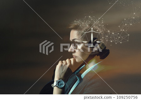 Double exposure of lawyers with scales of justice and judge gavel. Double exposure of lawyers with scales of justice and judge gavel. 109250756