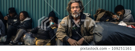 Homeless people on the streets of a sunny city 109251161