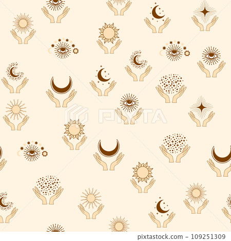 Magic seamless pattern with constellations, sun, moon, magic eyes, clouds and stars. Mystical esoteric Magic seamless pattern with constellations, sun, moon, magic eyes, clouds and stars. Mystical esoteric 109251309