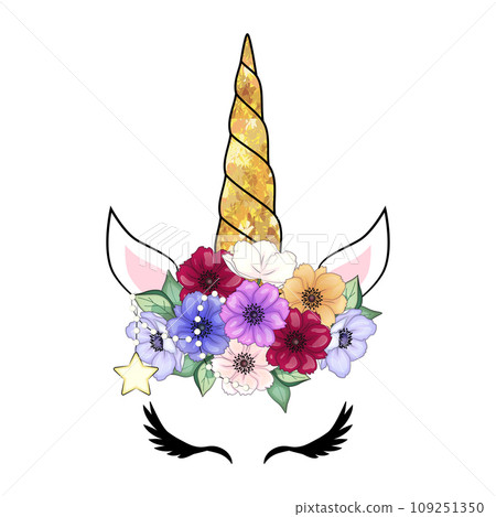 Cute unicorn head with flower crown. 109251350