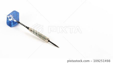 Blue darts isolated on white background. An interesting game with friends. Blue darts isolated on white background. An interesting game with friends. 109251498
