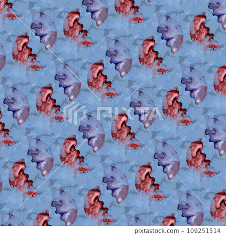 Seamless pattern of watercolor moon and crescents with the outlines of a kiss between two lovers in different colors. Hand drawn illustration for Valentine's Day, wedding, engagement day Seamless pattern of watercolor moon and crescents with the outlines of a kiss between two lovers in different colors. Hand drawn illustration for Valentine's Day, wedding, engagement day 109251514