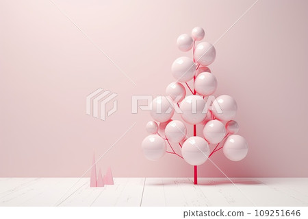 Minimalistic pink trendy Christmas tree made of baubles Minimalistic pink trendy Christmas tree made of baubles 109251646