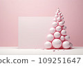 Minimalistic pink trendy Christmas tree made of baubles 109251647