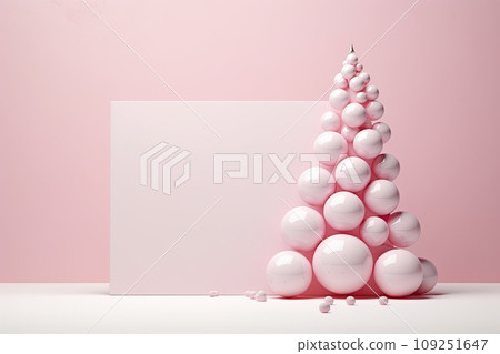 Minimalistic pink trendy Christmas tree made of baubles Minimalistic pink trendy Christmas tree made of baubles 109251647