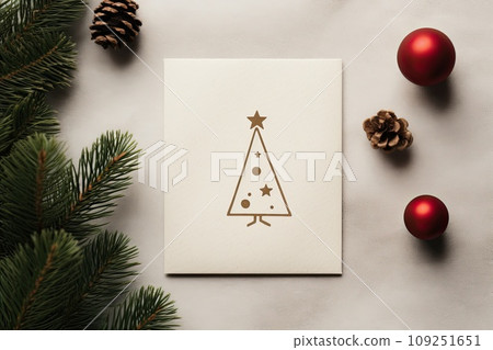 Minimalistic Christmas card made of sustainable materials. Minimalistic Christmas card made of sustainable materials. 109251651