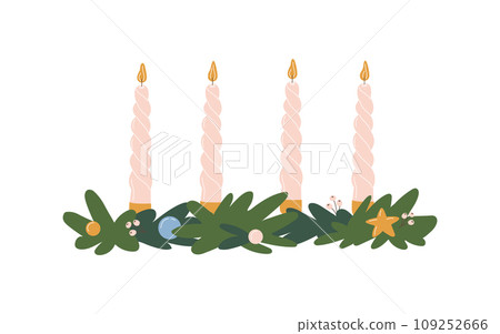 Advent wreaths with candles.Vector illustration in flat style Advent wreaths with candles.Vector illustration in flat style 109252666