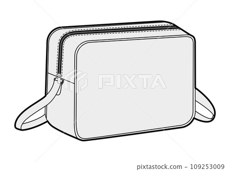Cross-Body Box Bag silhouette. Fashion accessory technical illustration. Vector satchel front 3-4 view for Men, women Cross-Body Box Bag silhouette. Fashion accessory technical illustration. Vector satchel front 3-4 view for Men, women 109253009
