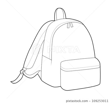 Fashion backpack silhouette bag. Fashion accessory technical illustration. Vector schoolbag front 3-4 view for Men, Fashion backpack silhouette bag. Fashion accessory technical illustration. Vector schoolbag front 3-4 view for Men, 109253011