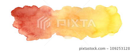 Horizontal gradient from red to yellow watercolor background. Bright warm colors nature watercolour textured concept, illustration for banner, eco surface design, colorful texture 109253128