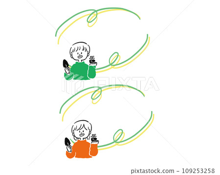 Frame illustration set of men and women enjoying gardening 109253258