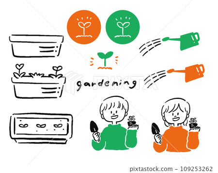 Simple hand-drawn style illustration set about gardening 109253262