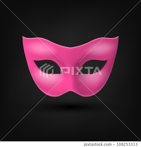 Vector Pink Super Hero Mask. Face Character, Superhero Comic Book Mask Closeup Isolated with Shadow in Front View. Superhero Photo Prop, Carnival Face Mask, Glasses. Comic Book Concept 109253313