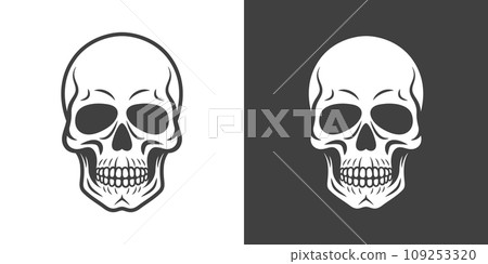 Vector Black and White Skull con Set Isolated. Skulls Collection with Outline, Cut Out Style in Front View. Hand Drawn Skull Head Design Template 109253320
