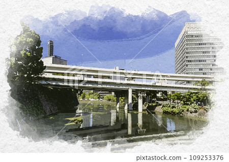 水彩風格東京北之丸公園首都高速公路內環線竹橋JCT東京千代田區 水彩風格東京北之丸公園首都高速公路內環線竹橋JCT東京千代田區 109253376