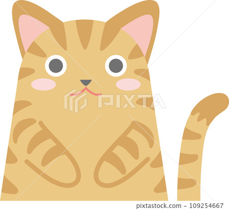 虎斑貓_Nyanko_棕色虎斑貓_雙手放在肚子上的棕色虎斑貓_貓的插圖 109254667