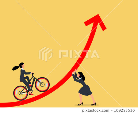 Business woman changes the direction of the arrow. Teamwork effort to help growing business 109255530