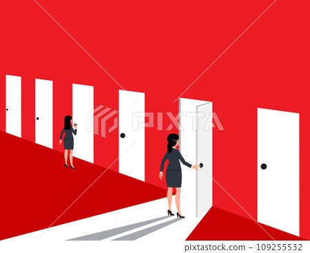 Decisions and Choice. Female business women choose to open the professional door. 109255532