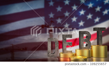 The debt and coins on USA flag for Business concept 3d rendering. 109255657