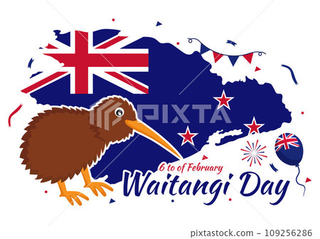 Happy Waitangi Day Vector Illustration on February 6 with New Zealand Flag and Map in National Holiday Flat Cartoon Background Design 109256286