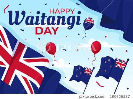 Happy Waitangi Day Vector Illustration on February 6 with New Zealand Flag and Map in National Holiday Flat Cartoon Background Design 109256287