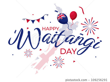 Happy Waitangi Day Vector Illustration on February 6 with New Zealand Flag and Map in National Holiday Flat Cartoon Background Design 109256291