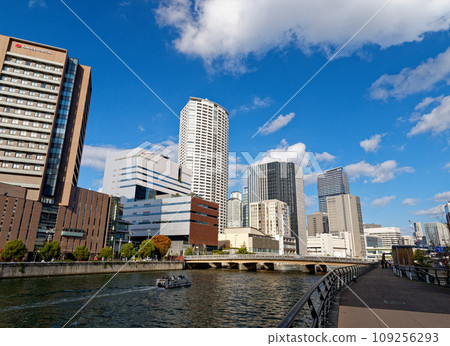 Osaka firefly town skyscrapers and Dojima river 109256293
