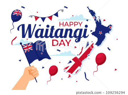 Happy Waitangi Day Vector Illustration on February 6 with New Zealand Flag and Map in National Holiday Flat Cartoon Background Design 109256294