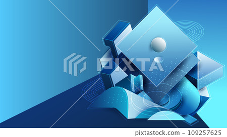 Blue geometric abstract background with Contemporary gradient shape design. Minimal line and dot. Suit for business, banner, brochure, flyer and poster. Vector illustration eps10 109257625