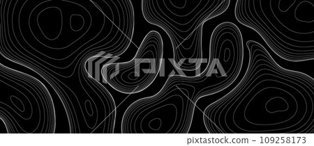 Abstract line background. Topographic contour map concept. Black and white terrain outline pattern. Geographic design template wallpaper for poster, banner, print. Vector illustration 109258173
