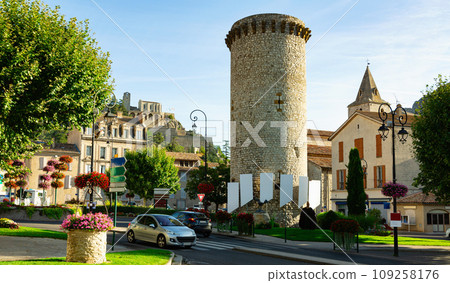 Medieval Medisance tower and cathedral in French town of Sisteron Medieval Medisance tower and cathedral in French town of Sisteron 109258176