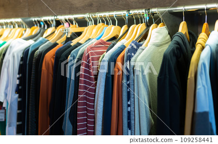 Assortment of summer clothing in modern store 109258441