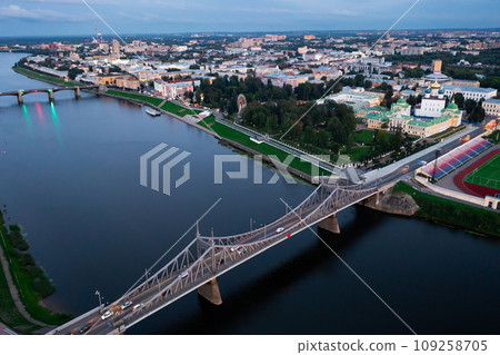 Summer aerial view of Tver on Volga river at dusk 109258705