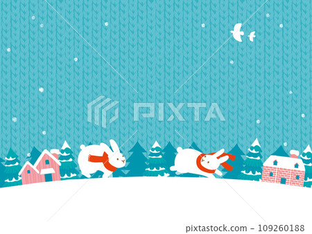 Rabbit running around the winter town 109260188