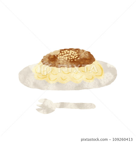 水彩手繪肉醬義大利麵插圖與紋理 109260413