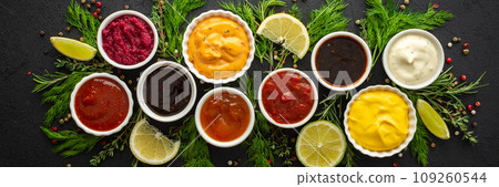 Sauces in bowls with seasonings 109260544