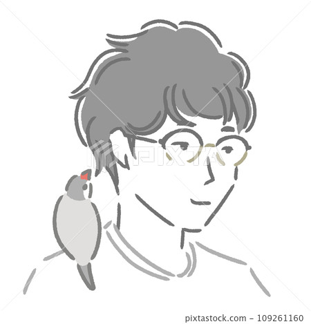 Permed man and sparrow 109261160