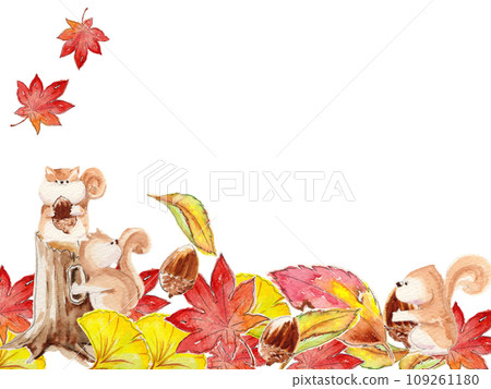 手繪水彩落葉和松鼠框架 109261180