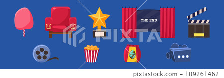 Bright Cinema Element on Blue Background Vector Set Bright Cinema Element on Blue Background Vector Set 109261462