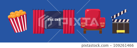 Bright Cinema Element on Blue Background Vector Set 109261466