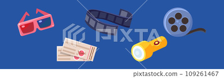 Bright Cinema Element on Blue Background Vector Set 109261467