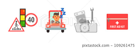 Road Traffic Safety Drive Rules Flat Icon Vector Set 109261475